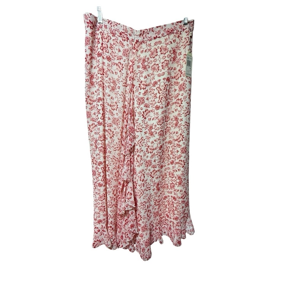 Sophie Max Boho Red White Floral Ruffle Split Lined Maxi Skirt Monique Womens XL